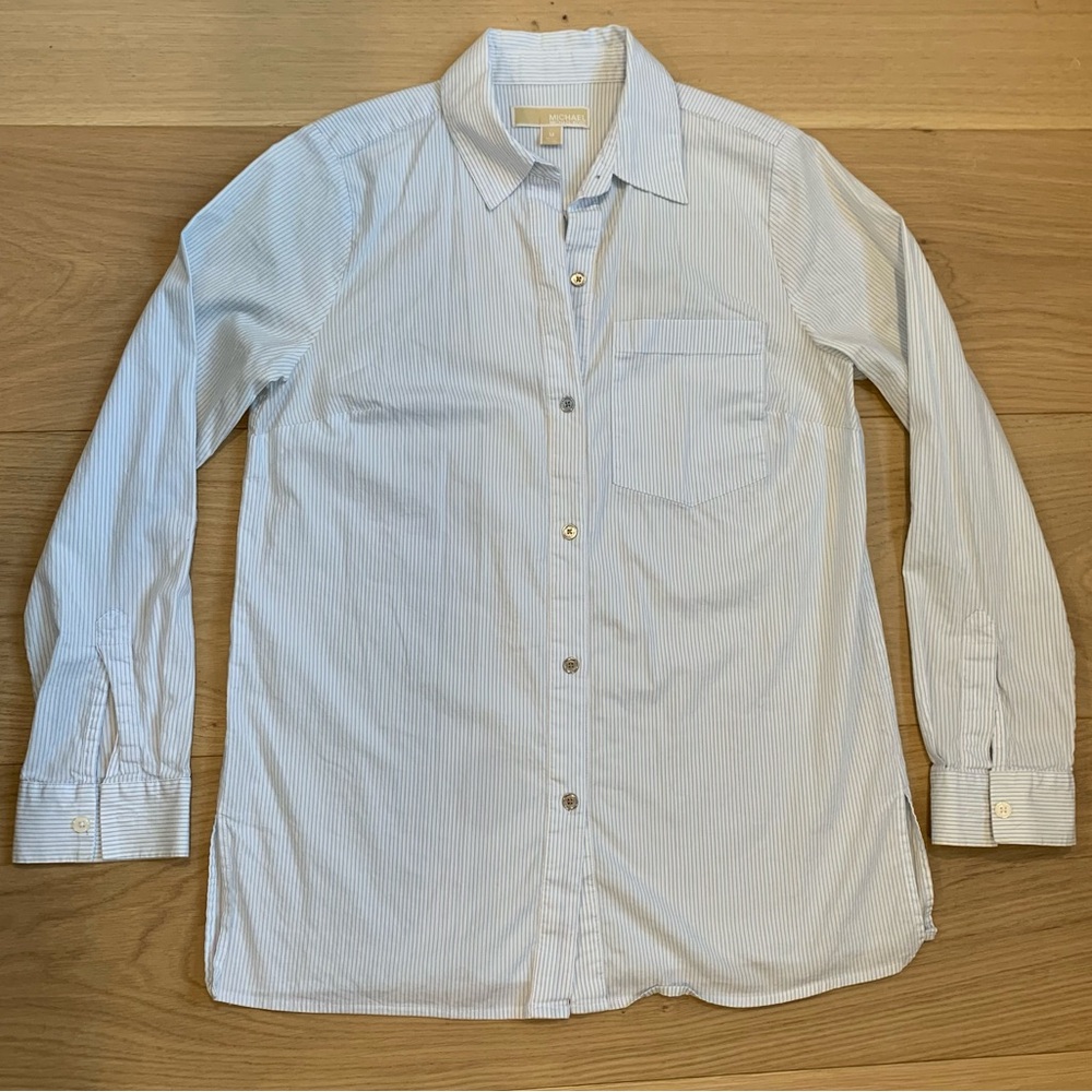 MICHAEL by Michael Kors Women’s Blue Cotton Striped Shirt Size M